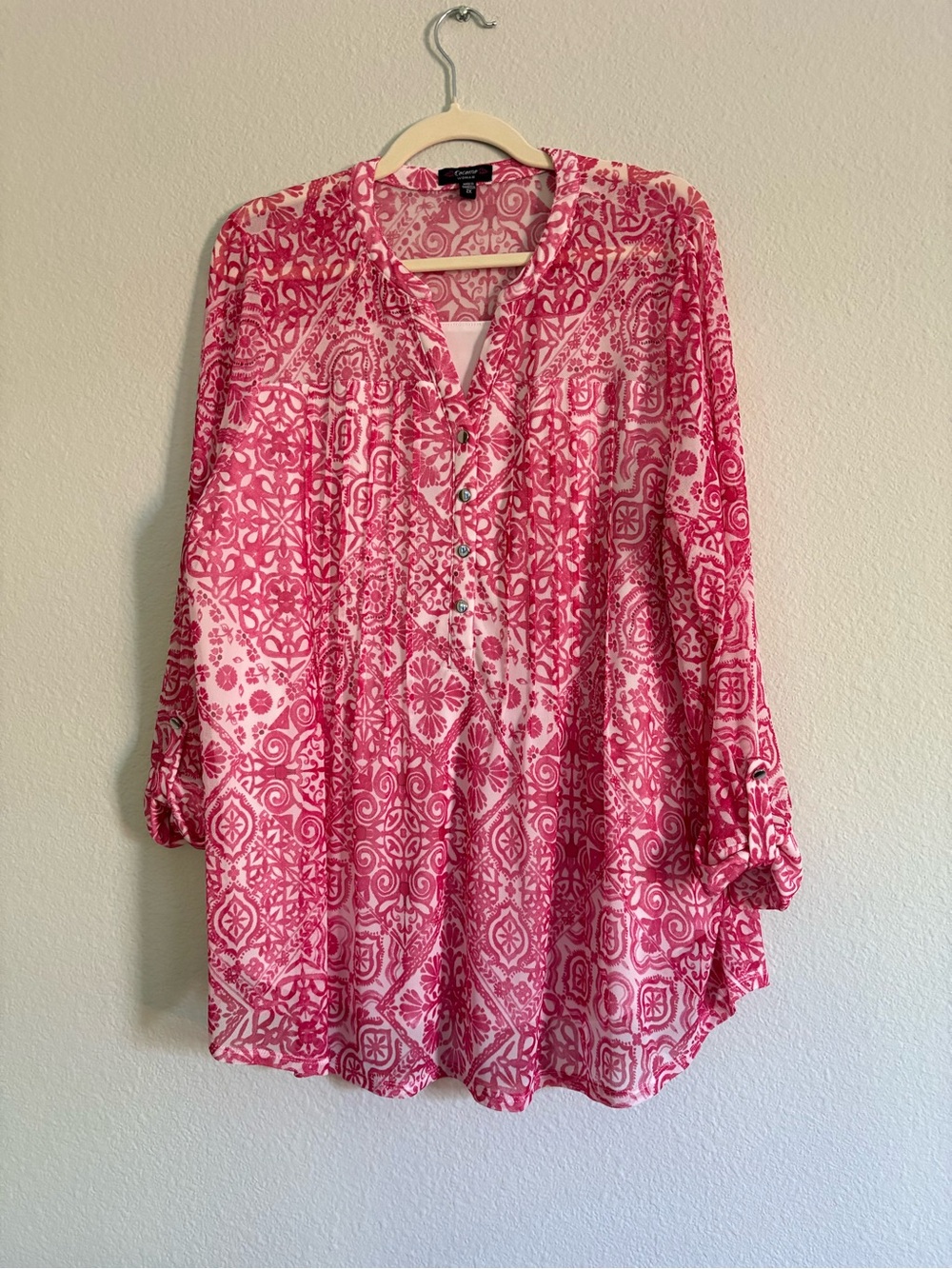Cocomo Pink Printed V-Neck Roll-Tab Tunic